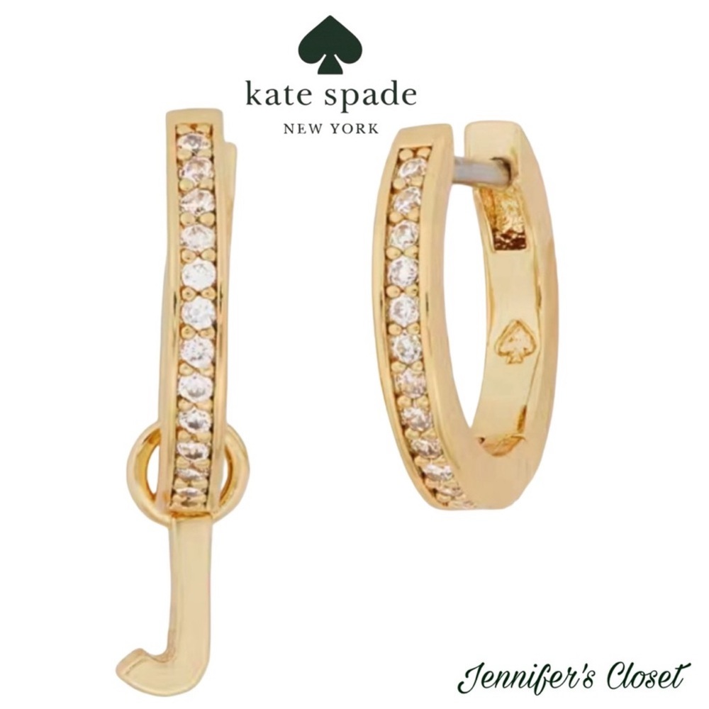 Kate Spade Pave Charm Initial (J) Huggie Hoop Earrings NWT